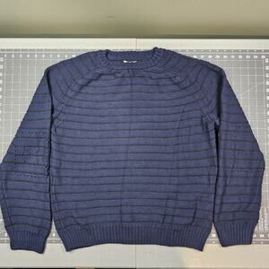 Billy Reid Sweater Men's XL Blue Striped Italy Cotton Raglan Textured